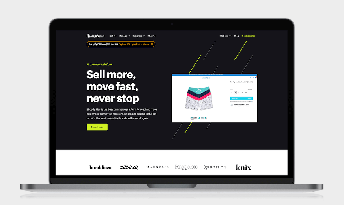 Shopify Plus screenshot in a laptop
