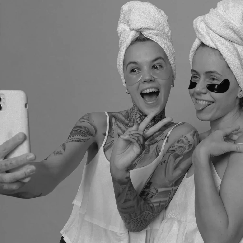 skincare branding cover with girls doing selfie
